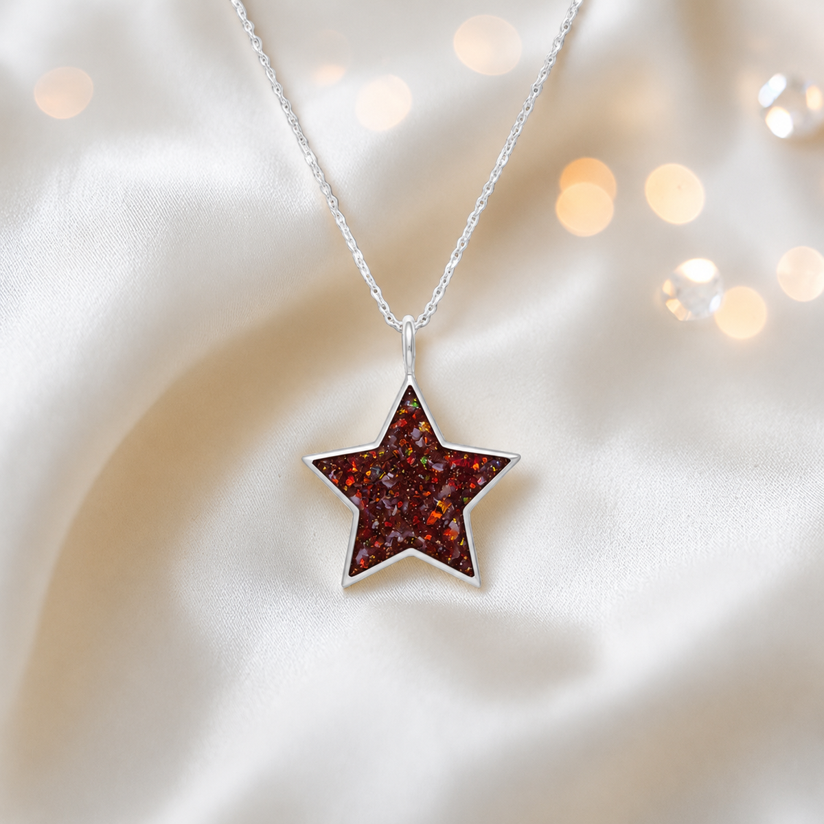 Merak sterling silver star memorial pendant in copper mocha, handcrafted in Lancashire, UK