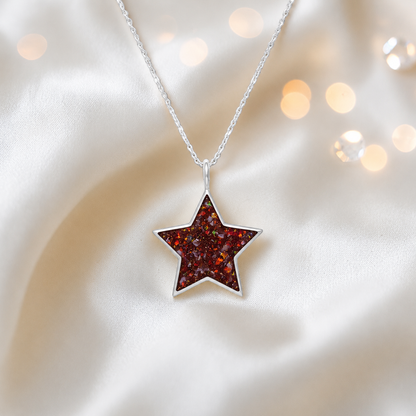 Merak sterling silver star memorial pendant in copper mocha, handcrafted in Lancashire, UK