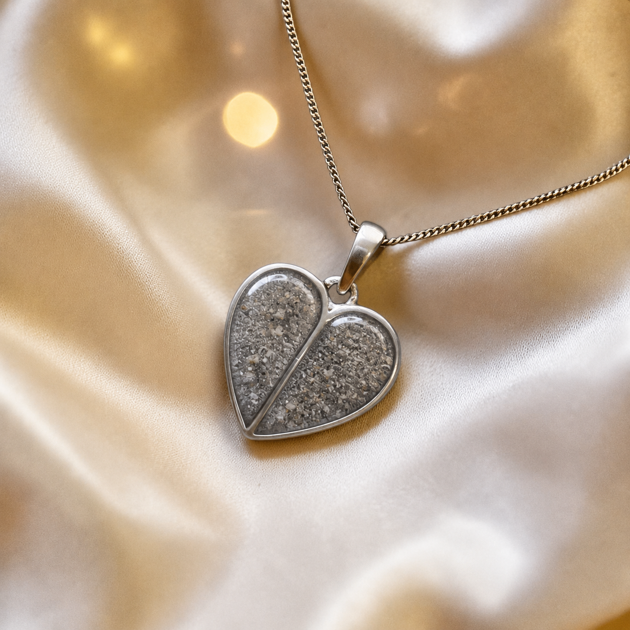 Miara split heart memorial pendant, in natural ash, handcrafted in Lancashire UK - by Keepsake Memorial Jewellery