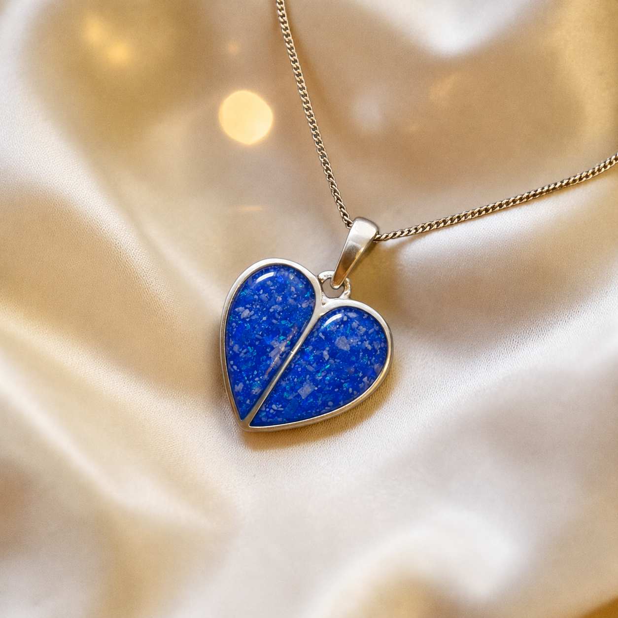 Miara split heart memorial pendant in royal blue, handcrafted in Lancashire UK - by Keepsake Memorial Jewellery