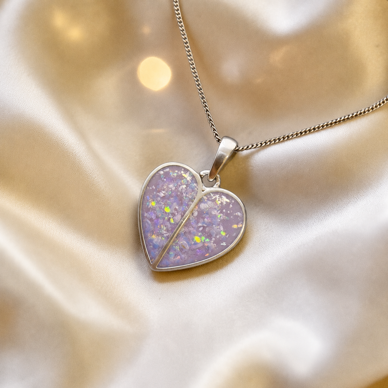 Miara split heart memorial pendant in unicorn purple handcrafted in Lancashire UK - by Keepsake Memorial Jewellery