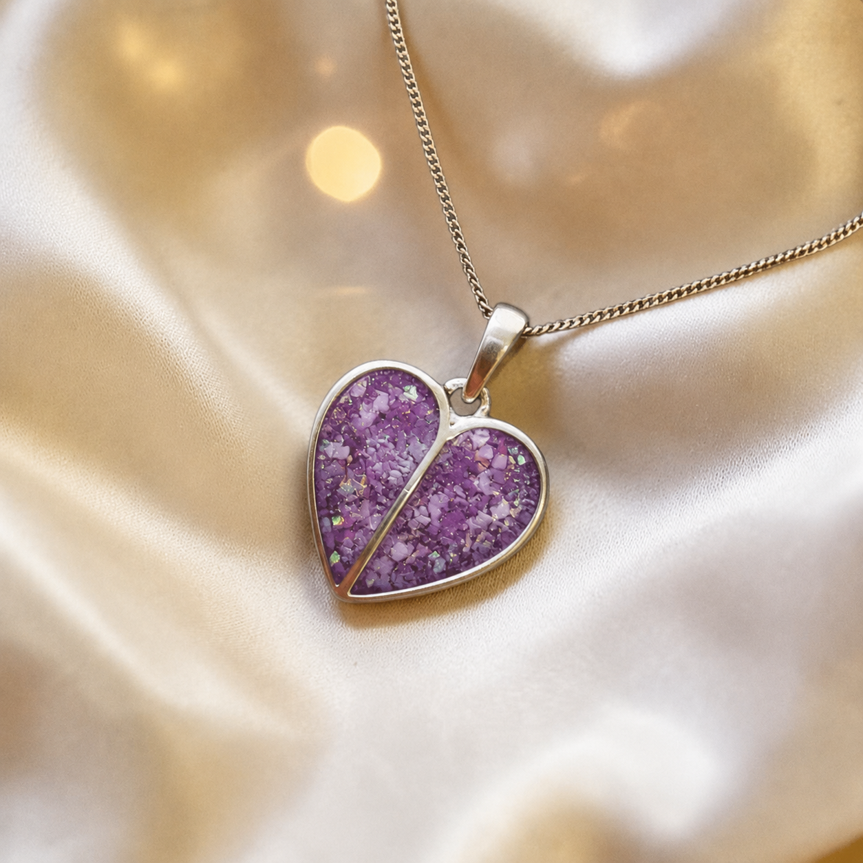 Miara split heart memorial pendant in rose pink, handcrafted in Lancashire UK - by Keepsake Memorial Jewellery