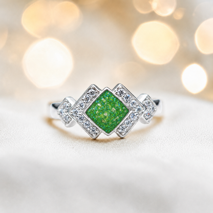 Keepsake Memorial Silver Michaela Ashes Ring in Fruit Green  - Handcrafted in the UK 