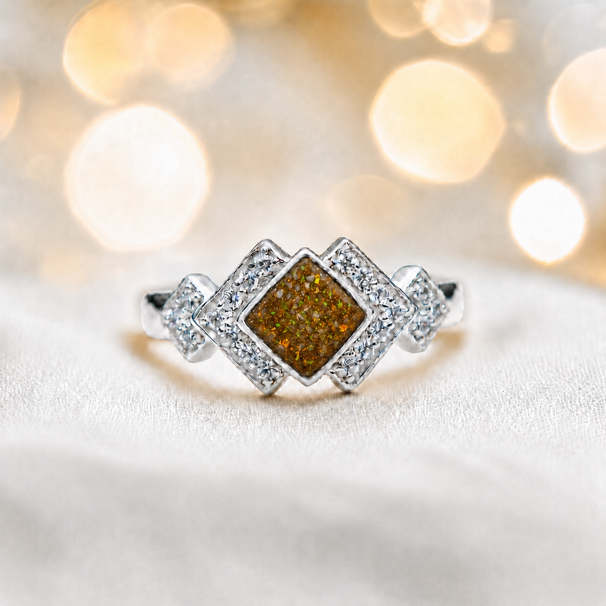 Keepsake Memorial Silver Michaela Ashes Ring in Gold Olive - Handcrafted in the UK