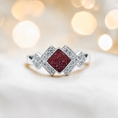 Keepsake Memorial Silver Michaela Ashes Ring in Ruby Red - Handcrafted in the UK 