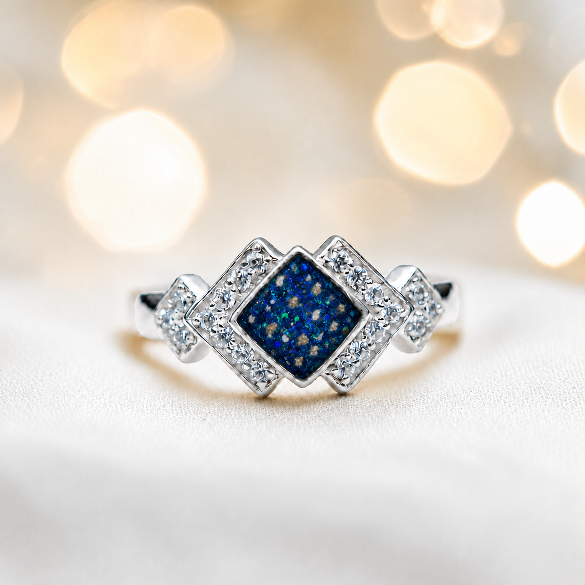 Keepsake Memorial Silver Michaela Ashes Ring in Sapphire Glow - Handcrafted in the UK 