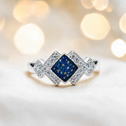 Keepsake Memorial Silver Michaela Ashes Ring in Sapphire Glow - Handcrafted in the UK 