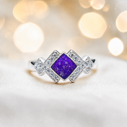 Keepsake Memorial Silver Michaela Ashes Ring in Sleepy Lavender  - Handcrafted in the UK 