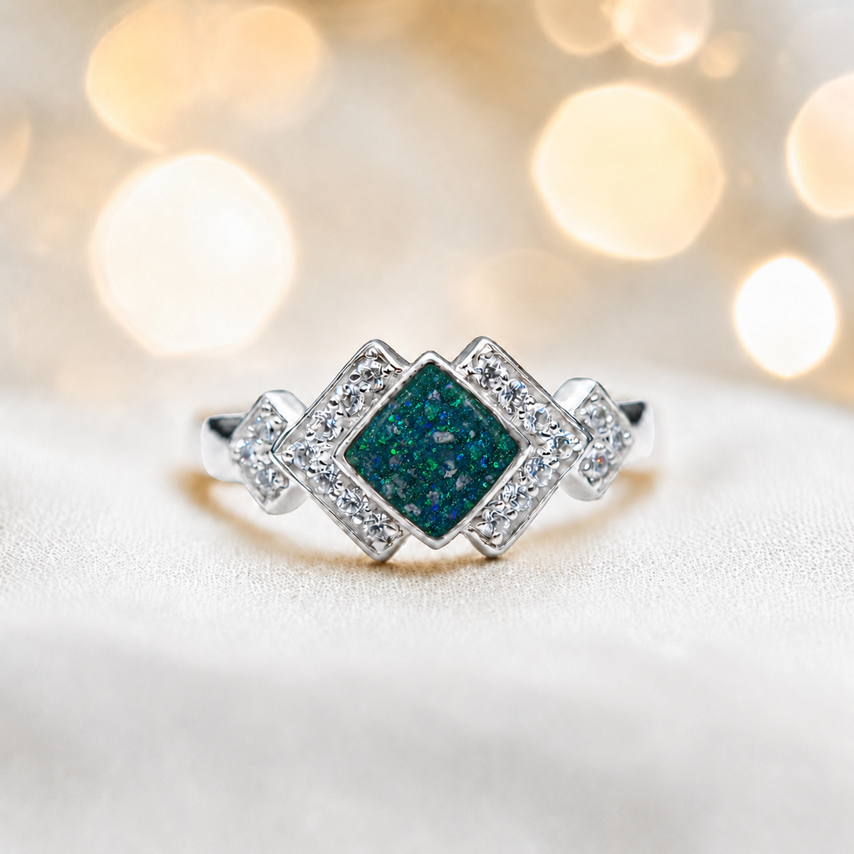 Keepsake Memorial Silver Michaela Ashes Ring in Teal Mist - Handcrafted in the UK 