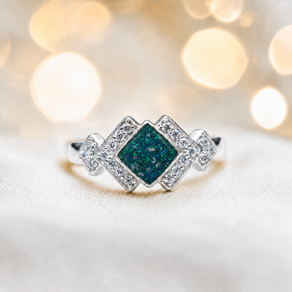 Keepsake Memorial Silver Michaela Ashes Ring in Teal Mist - Handcrafted in the UK 
