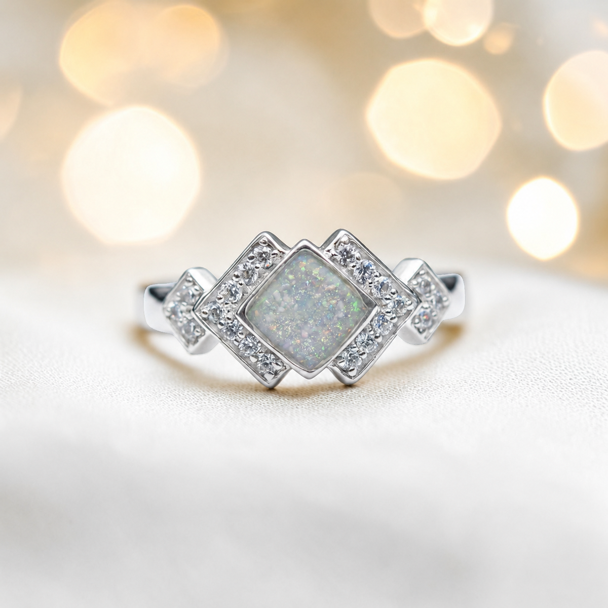 Keepsake Memorial Silver Michaela Ashes Ring in White Snow - Handcrafted in the UK 