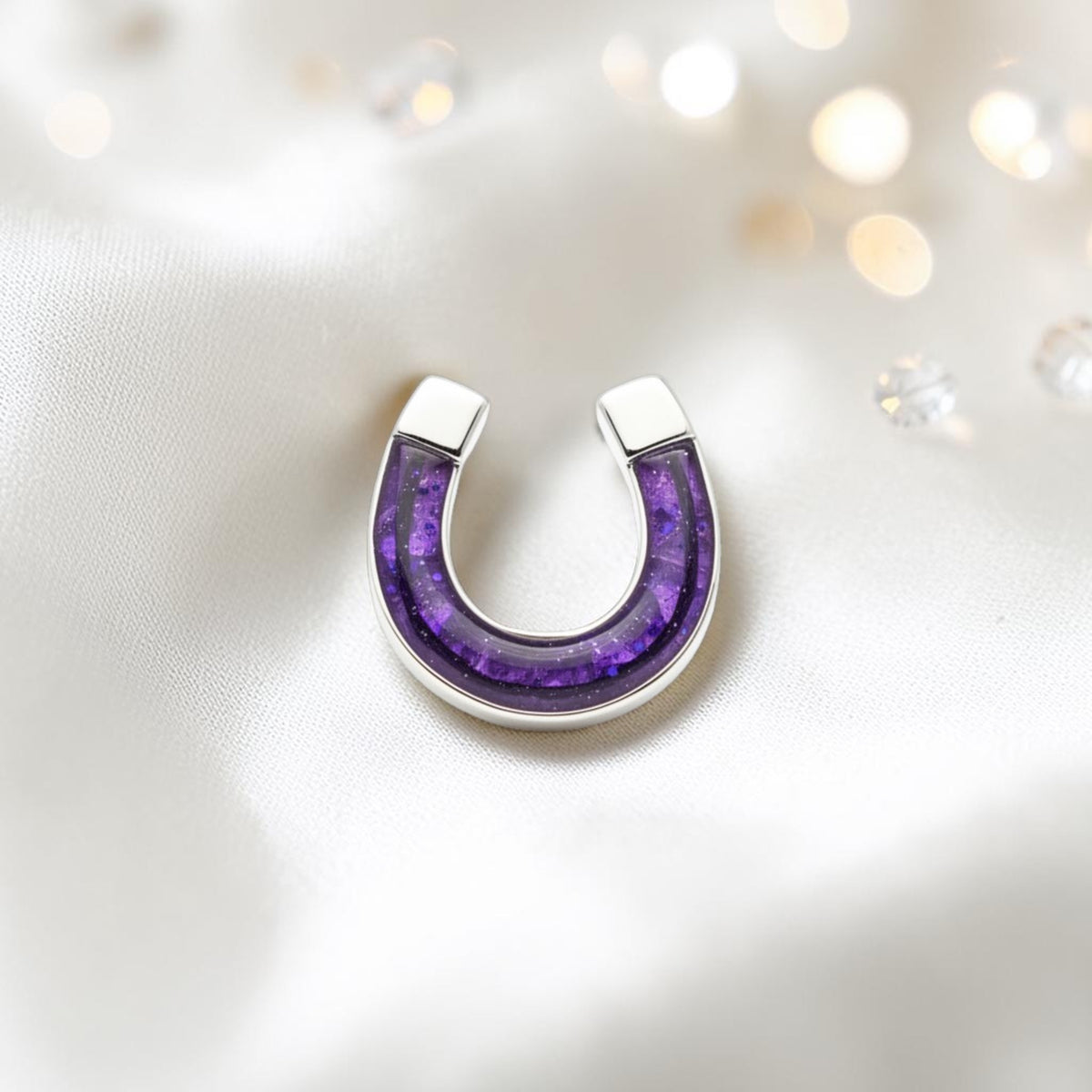 Midnight Stock Pin — silver horseshoe ashes memorial stock pin, handcrafted in Lancashire, UK - by Keepsake Memorial Jewellery
