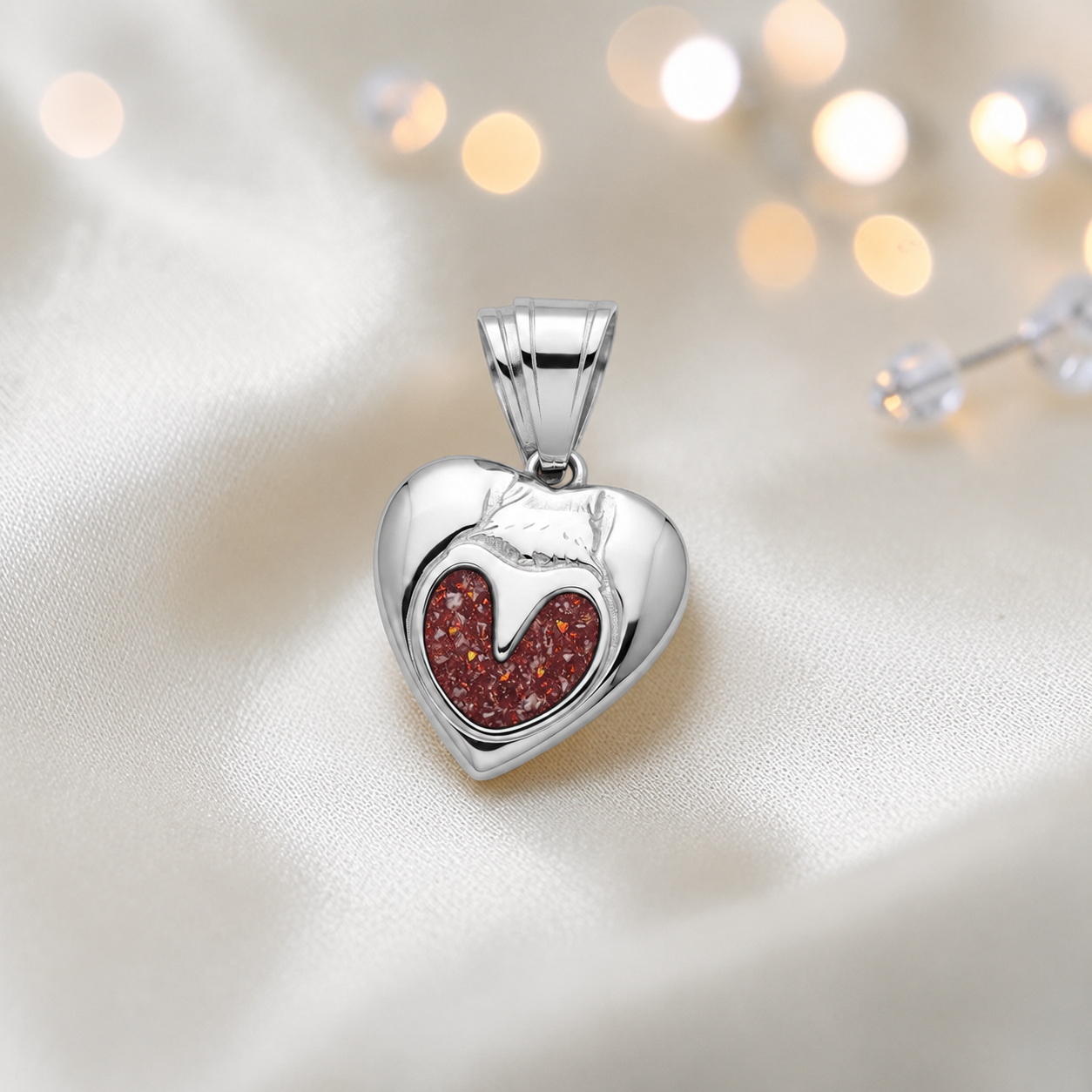 Midnight horse memorial ashes keyring in ruby red, handcrafted in Lancashire UK - by Keepsake Memorial Jewellery