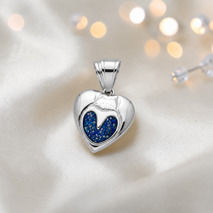 Midnight horse memorial ashes keyring in sapphire glow, handcrafted in Lancashire UK - by Keepsake Memorial Jewellery