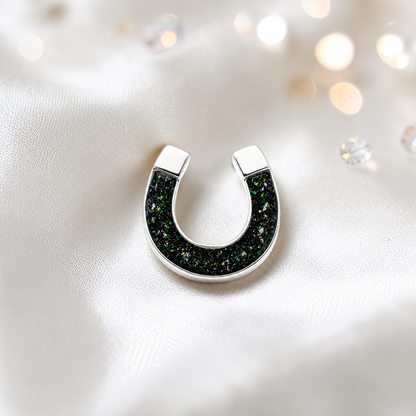 Midnight Stock Pin — silver horseshoe ashes memorial stock pin, in black flame, handcrafted in Lancashire, UK - by Keepsake Memorial Jewellery