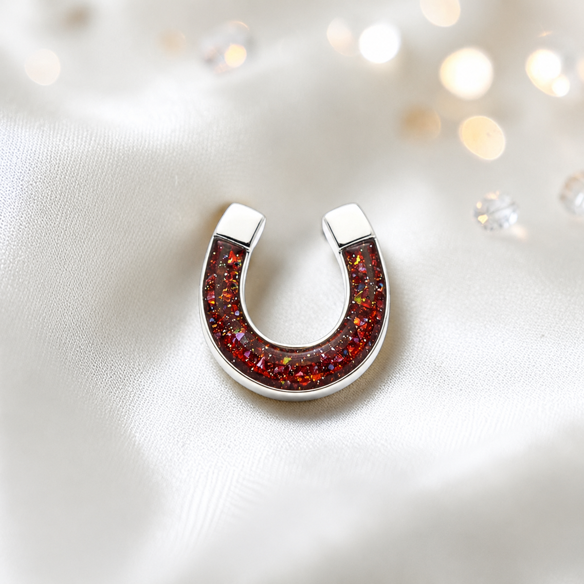 Midnight Stock Pin — silver horseshoe ashes memorial stock pin, in copper mocha, handcrafted in Lancashire, UK - by Keepsake Memorial Jewellery