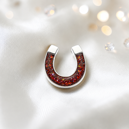 Midnight Stock Pin — silver horseshoe ashes memorial stock pin, in copper mocha, handcrafted in Lancashire, UK - by Keepsake Memorial Jewellery