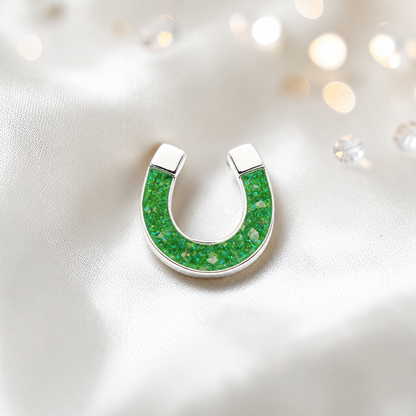 Midnight Stock Pin — silver horseshoe ashes memorial stock pin, in fruit green, handcrafted in Lancashire, UK - by Keepsake Memorial Jewellery