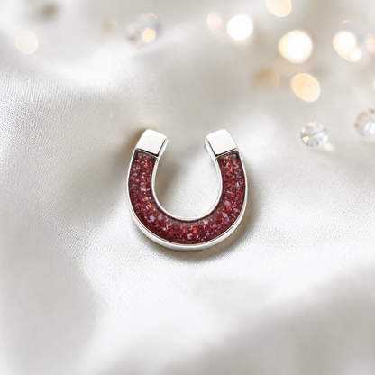Midnight Stock Pin — silver horseshoe ashes memorial stock pin, in ruby red, handcrafted in Lancashire, UK - by Keepsake Memorial Jewellery