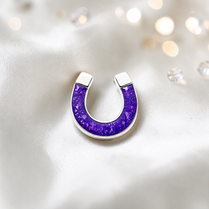 Midnight Stock Pin — silver horseshoe ashes memorial stock pin, in sleepy lavender, handcrafted in Lancashire, UK - by Keepsake Memorial Jewellery