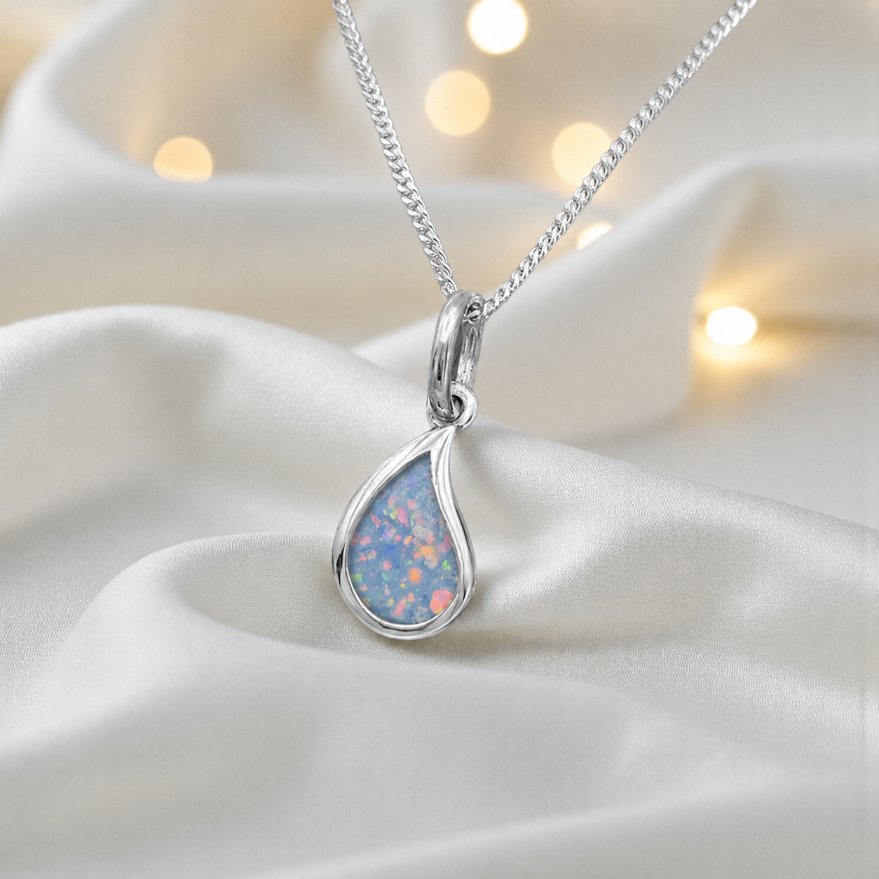 Milky teardrop memorial ashes pendant in baby blue, handcrafted in Lancashire UK - by Keepsake Memorial Jewellery