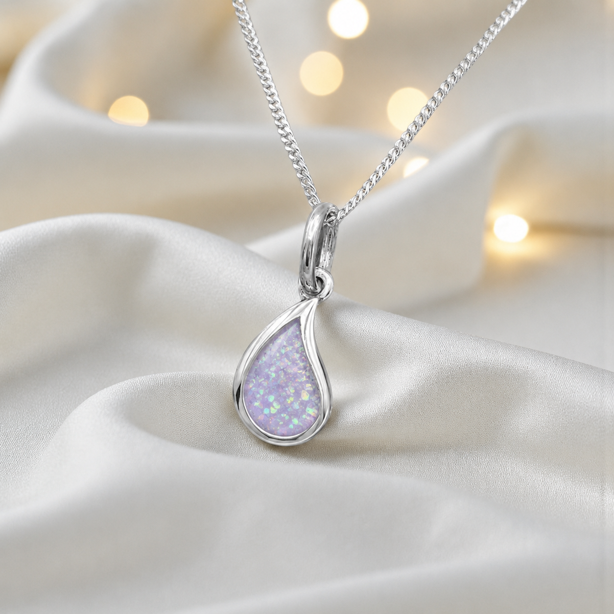 Milky teardrop memorial ashes pendant in white snow, handcrafted in Lancashire UK - by Keepsake Memorial Jewellery
