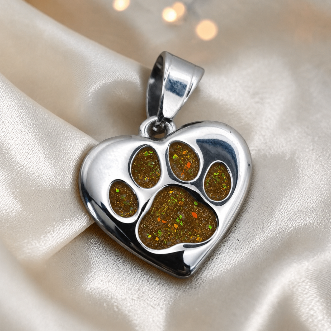 Milo paw keyring ashes charm in gold olive, handcrafted in Lancashire UK - by Keepsake Memorial Jewellery