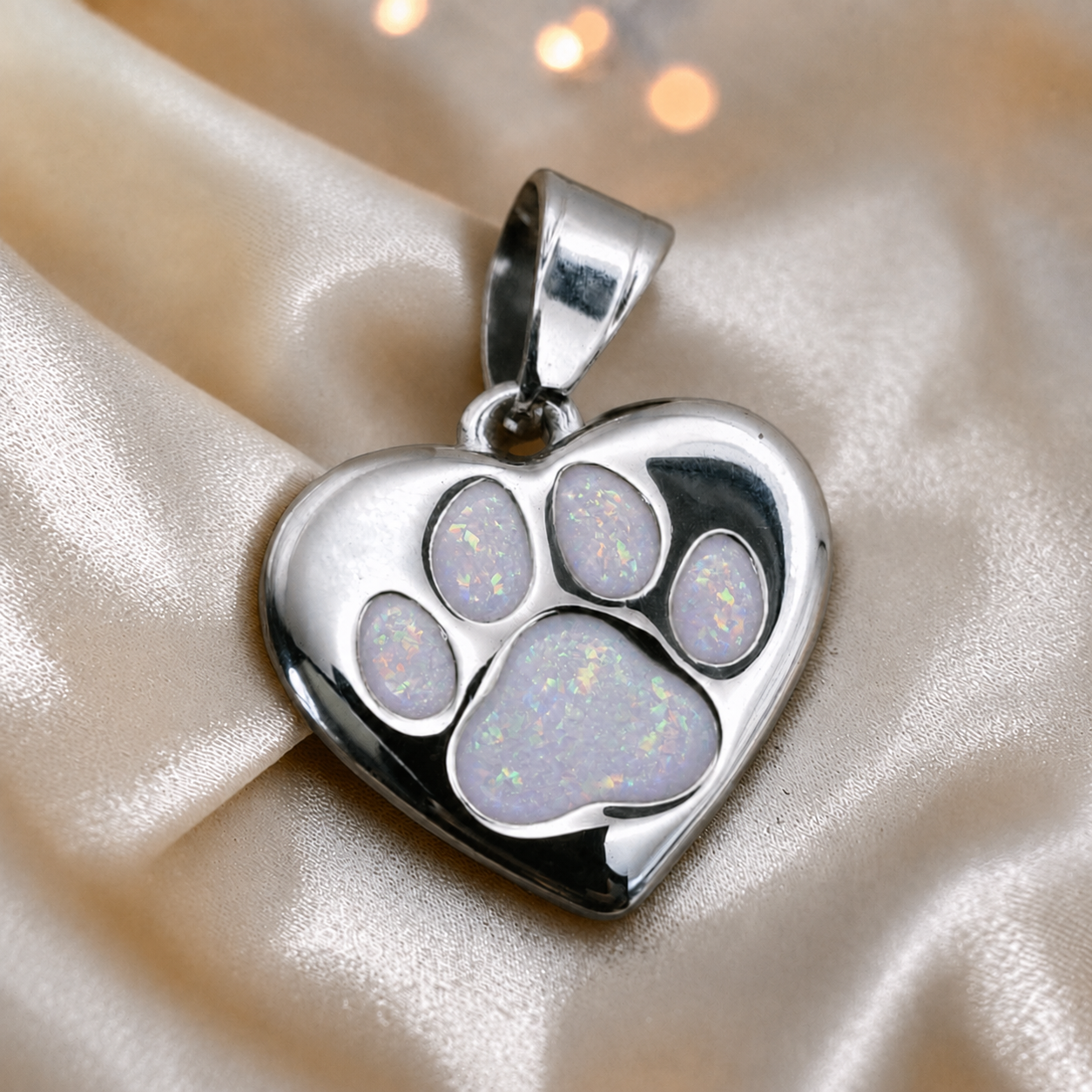 Milo paw keyring ashes charm in white snow, handcrafted in Lancashire UK - by Keepsake Memorial Jewellery