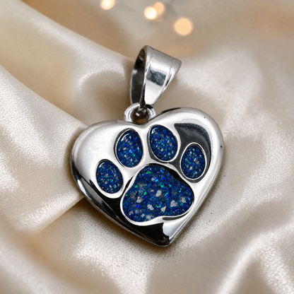 Milo paw keyring ashes charm, in sapphire glow, handcrafted in Lancashire UK - by Keepsake Memorial Jewellery