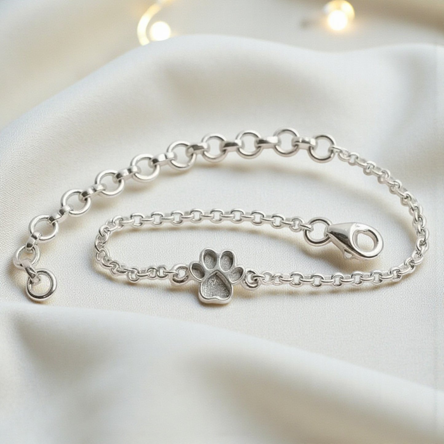 Molly paw ashes bracelet, without resin inlay, handcrafted in Lancashire UK - by Keepsake Memorial Jewellery