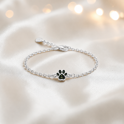 Molly paw ashes bracelet, in black flame, handcrafted in Lancashire UK - by Keepsake Memorial Jewellery
