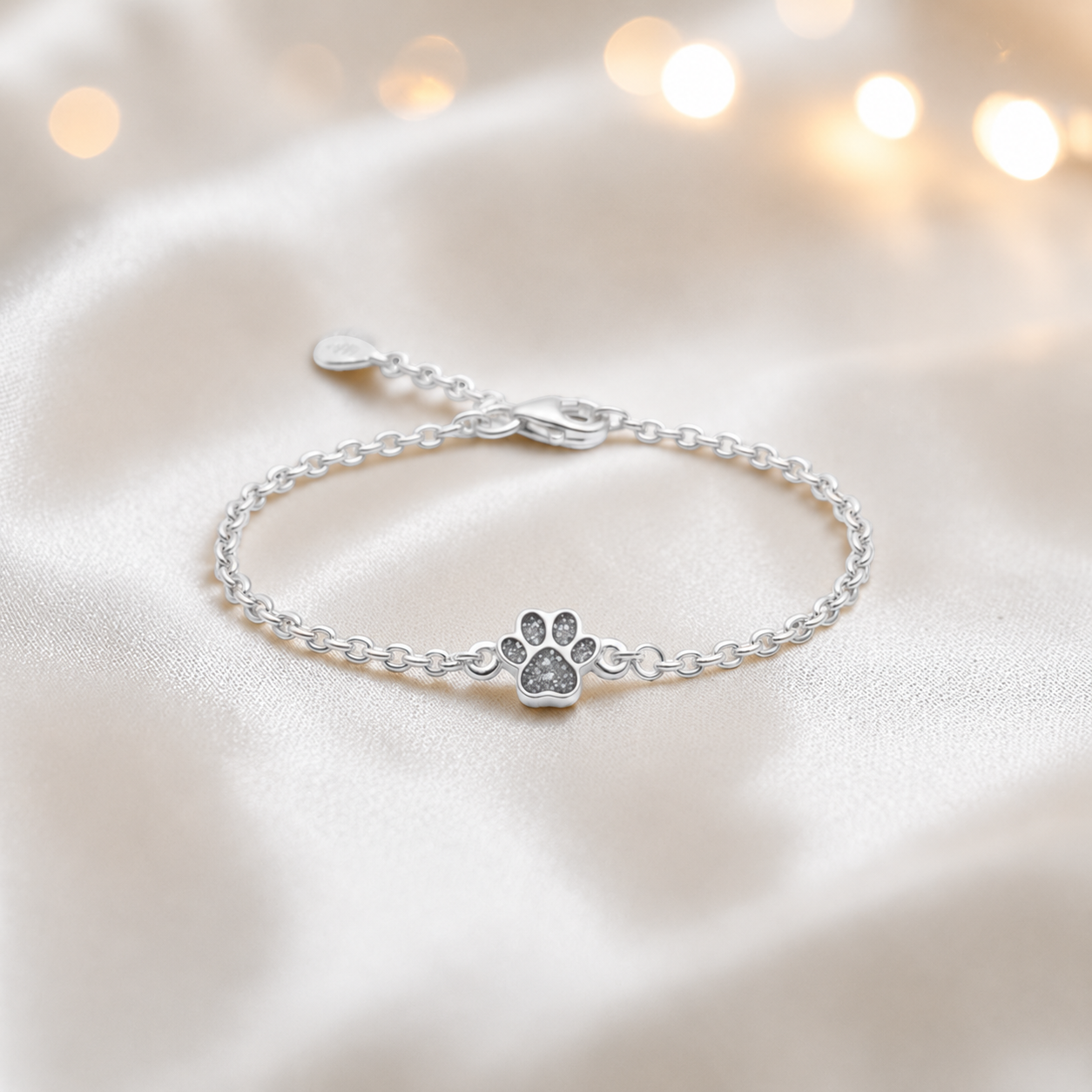 Molly paw ashes bracelet, in natural ash, handcrafted in Lancashire UK - by Keepsake Memorial Jewellery