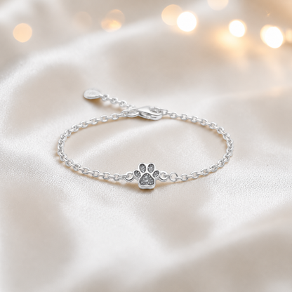 Molly paw ashes bracelet, in natural ash, handcrafted in Lancashire UK - by Keepsake Memorial Jewellery