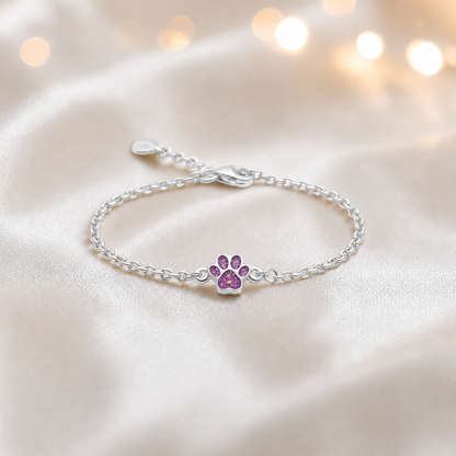 Molly paw ashes bracelet, in rose pink, handcrafted in Lancashire UK - by Keepsake Memorial Jewellery