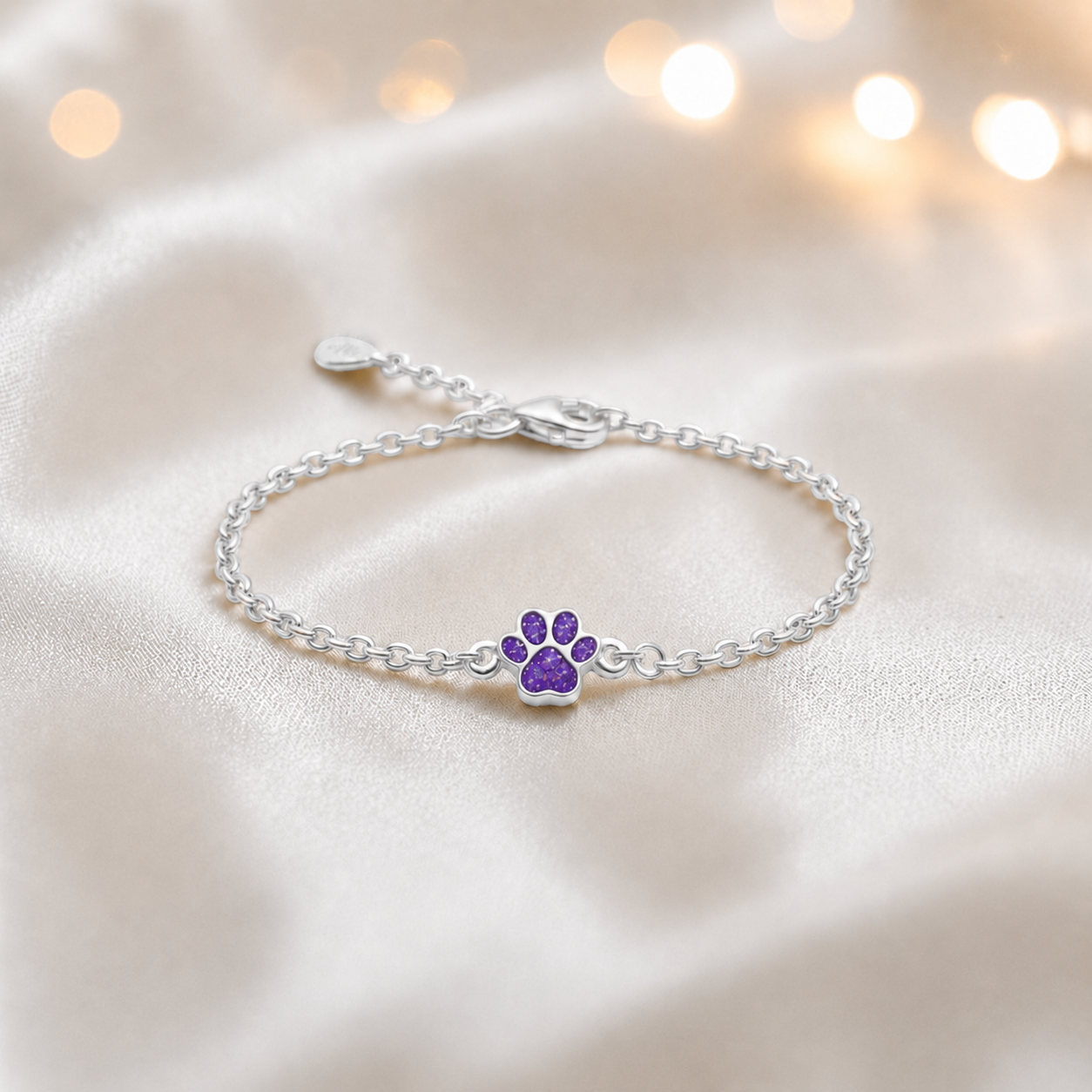 Molly paw ashes bracelet, in sleepy lavender, handcrafted in Lancashire UK - by Keepsake Memorial Jewellery