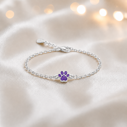 Molly paw ashes bracelet, in sleepy lavender, handcrafted in Lancashire UK - by Keepsake Memorial Jewellery