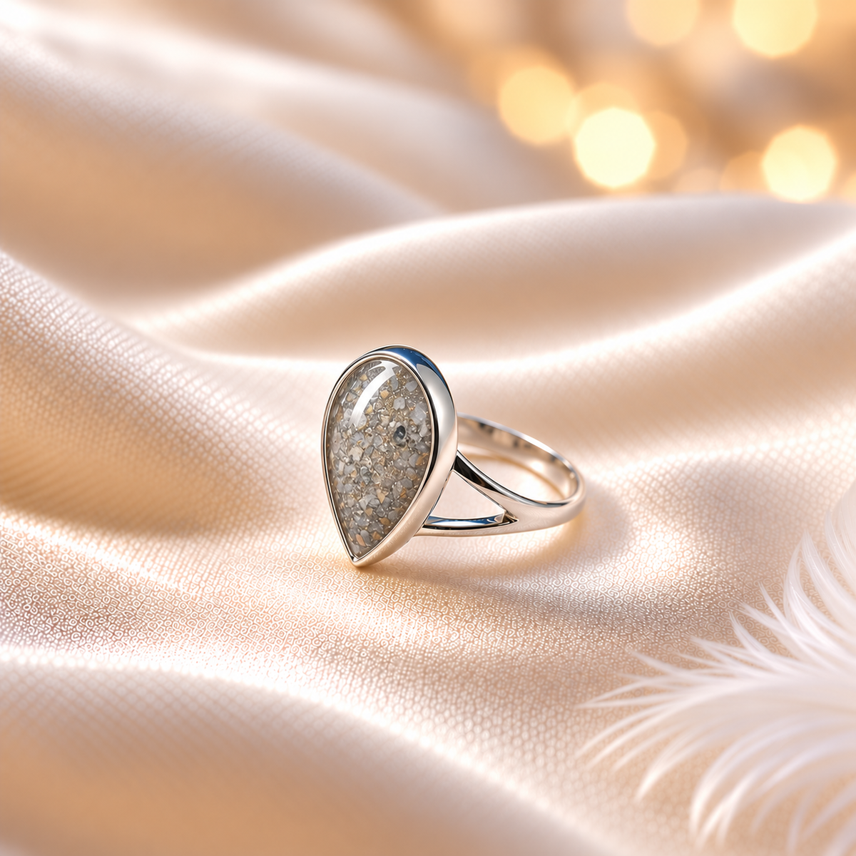 keepsake memorial silver teardrop ashes ring  Elizabeth, handcrafted in Lancashire