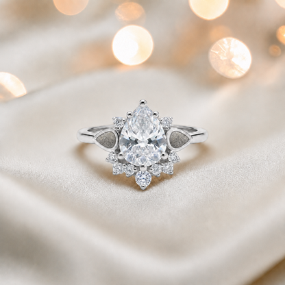 Keepsake Memorial Silver Dew Drop Ashes Ring in Natural Ash - Handcrafted in the UK 