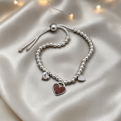 Nova memorial bracelet - three hearts beaded draw string bracelet, in copper mocha, handcrafted in Lancashire UK - by Keepsake Memorial Jewellery