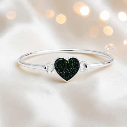 Nyx Bangle — silver heart shaped ashes memorial bangle in black flame, handcrafted in Lancashire, UK - by Keepsake Memorial Jewellery