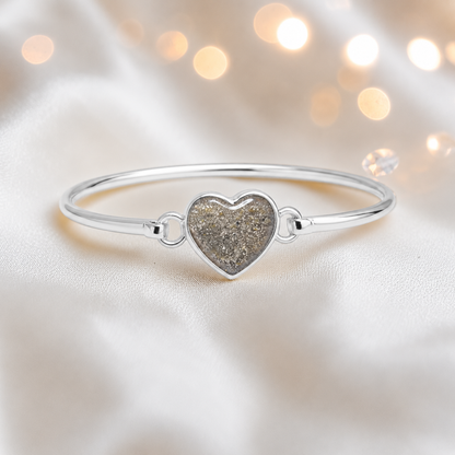 Nyx Bangle — silver heart shaped ashes memorial bangle in natural ash, handcrafted in Lancashire, UK - by Keepsake Memorial Jewellery