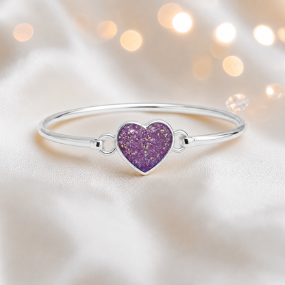 Nyx Bangle — silver heart shaped ashes memorial bangle in rose pink, handcrafted in Lancashire, UK - by Keepsake Memorial Jewellery