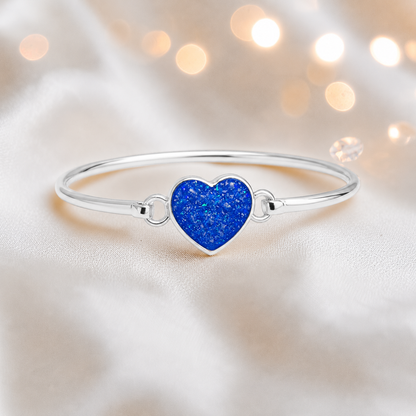 Nyx Bangle — silver heart shaped ashes memorial bangle in royal blue, handcrafted in Lancashire, UK - by Keepsake Memorial Jewellery