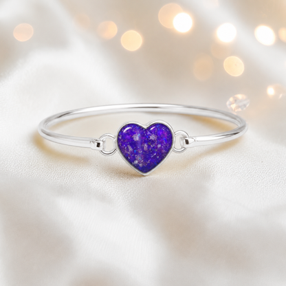 Nyx Bangle — silver heart shaped ashes memorial bangle in sleepy lavender, handcrafted in Lancashire, UK - by Keepsake Memorial Jewellery