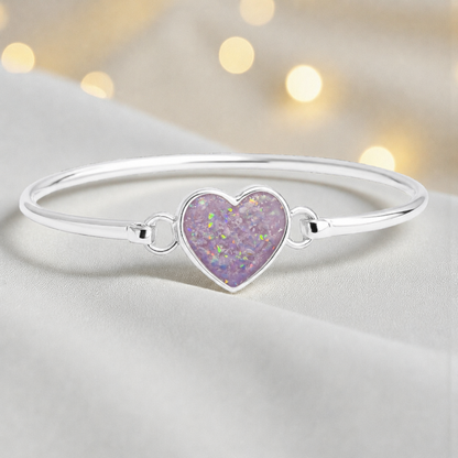 Nyx Bangle — silver heart shaped ashes memorial bangle, handcrafted in Lancashire, UK - by Keepsake Memorial Jewellery