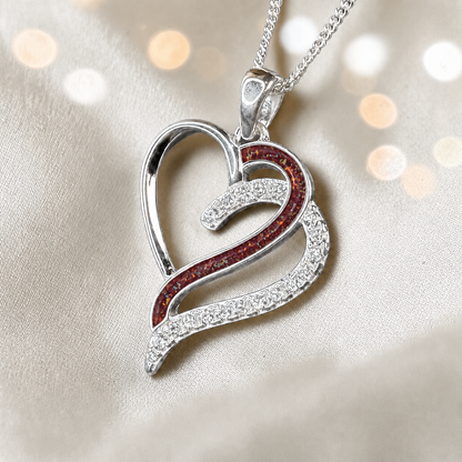 Olive Heart shaped memorial ashes pendant with CZ stones and ruby red resin. handcrafted in Lancashire, UK.