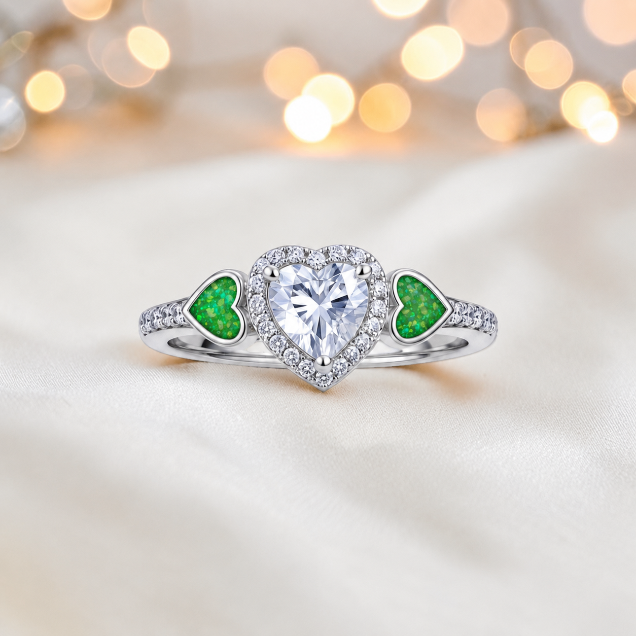 Keepsake Memorial Silver Opaline Ashes Ring in Fruit Green - Handcrafted in the UK