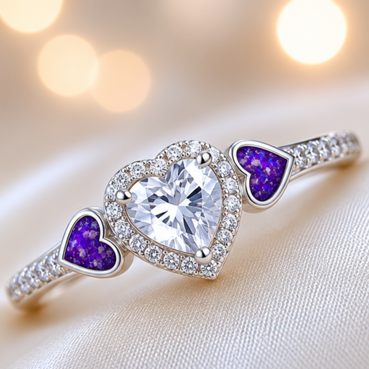 Keepsake Memorial Silver Opaline Ashes Ring in Sleepy Lavender- Handcrafted in the UK