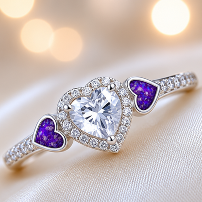 Keepsake Memorial Silver Opaline Ashes Ring in Sleepy Lavender- Handcrafted in the UK