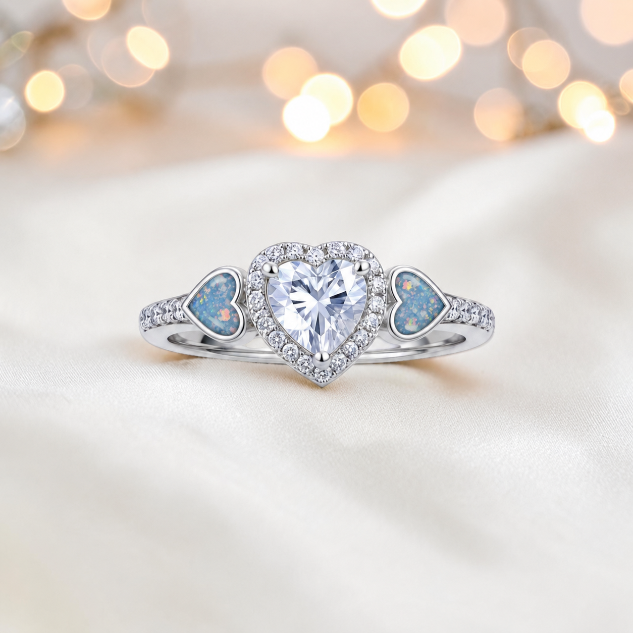 Keepsake Memorial Silver Opaline Ashes Ring in Baby blue  - Handcrafted in the UK